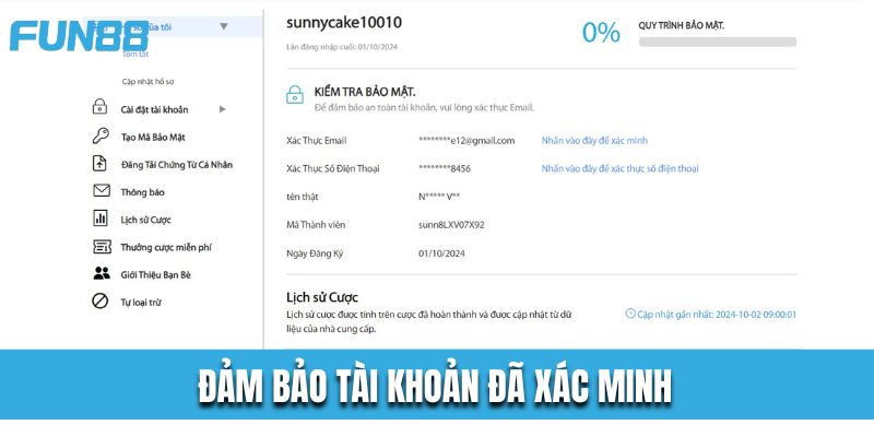 Đảm bảo tài khoản đã xác minh